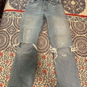 Abercrombie & Fitch Blue Straight Leg Jeans with Distressed Details